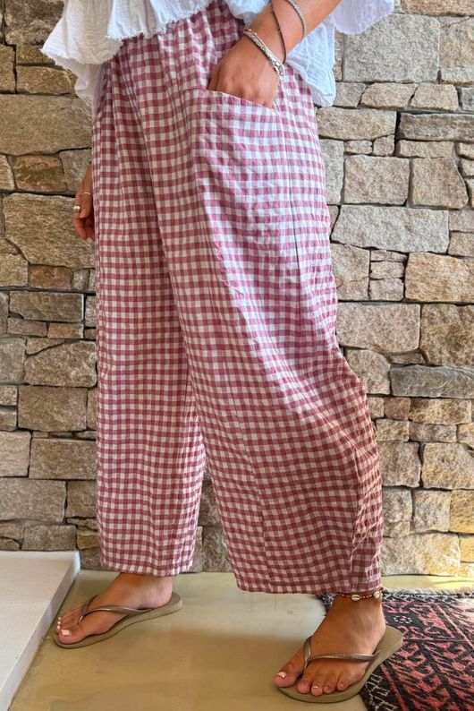 Nonni Gingham Relaxed Barrel Pant Indian Pink